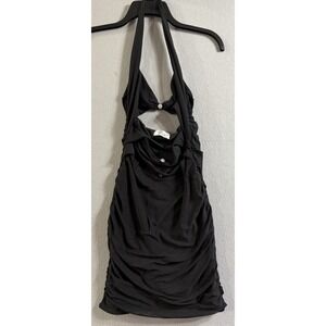 Oh Polly Black Halter Dress Ruched Bodycon Keyhole Front Prom 8 Rhinestone